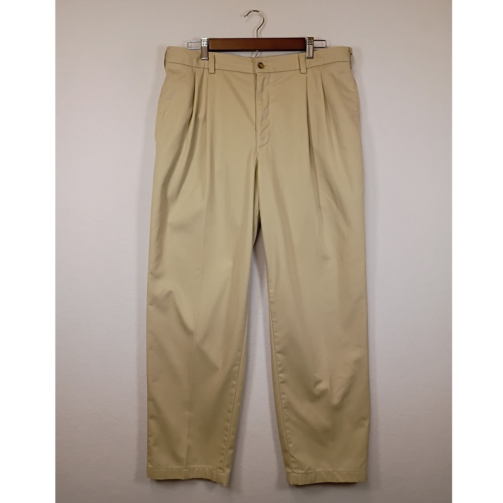 Dark Academia Savane Mens 36x29 Khaki Pleated Cotton Chino Trousers 44620290